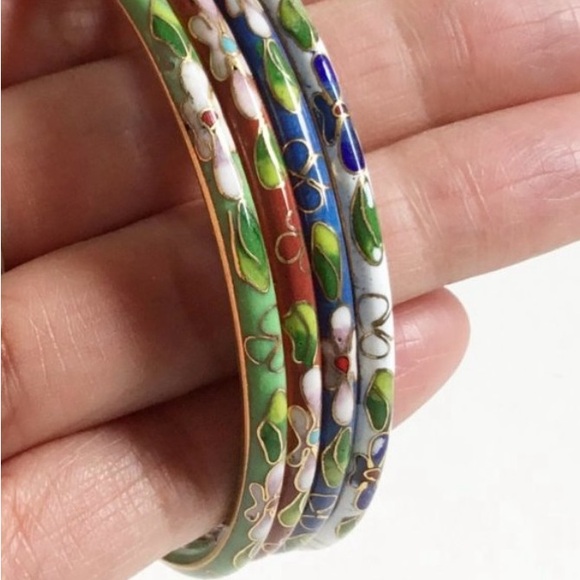 Colorful Vintage Cloisonné Bangle Set - Picture 3 of 5